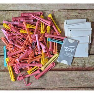 Set of 68 Vintage Perm Rollers Rods with Papers Mixed Sizes Arm Style